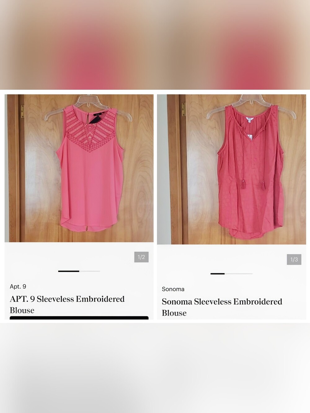 2 Coral/Pink Sleeveless Blouse Tank Tops Bundle Set Lot